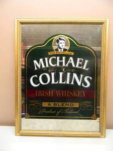 lot 27 image: VINTAGE MICHAEL COLLINS IRISH WHISKEY MIRROR BAR SIGN - RARE - NICE - APPROX 21 BY 27 - SEE PICTURES