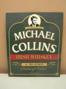 lot 28 image: VINTAGE MICHAEL COLLINS IRISH WHISKEY TIN SIGN - RARE - NICE - APPROX 12 BY 15 - SEE PICTURES
