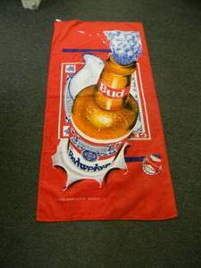 lot 34 image: LARGE NOS VINTAGE BUDWEISER KING OF BEERS BEACH TOWEL - VERY NICE NEW OLD STOCK - SEE PICTURES