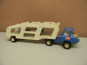 lot 16 image: Vintage TONKA Pressed-Steel Car Carrier Truck & Trailer - NICE - SEE PICTURES