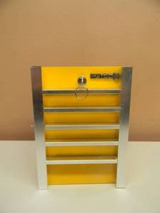 lot 21 image: MATCO TOOLS Yellow Metal Mini Tool Box Cabinet Coin Penny Piggy Bank with Key - NICE - SEE PICTURES