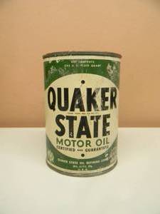 lot 24 image: VINTAGE Quaker State Motor Oil Can 1 QT Quart Metal Tin EMPTY Can - SEE PICTURES