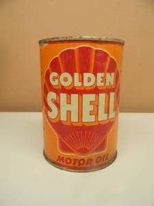 lot 25 image: VINTAGE 1940s GOLDEN SHELL Motor Oil 1 Quart Oil Can Tin - VERY COOL PIECE - SEE PICTURES