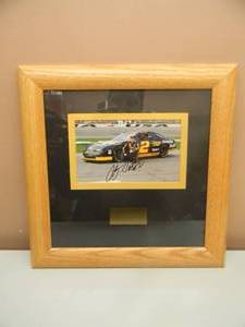 lot 32 image: Rusty Wallace Framed NASCAR Autographed #2 Miller Genuine Draft Pontiac Picture - NICE PIECE - APPROX 16 BY 16 - SEE PICTURES