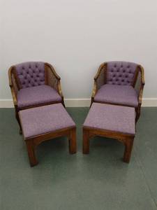 Pair of Cane Chairs & Footstools