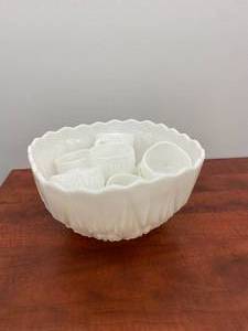 Milk glass Punch Bowl Set