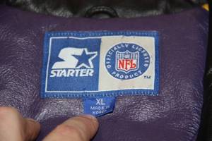 Vintage Starter Minnesota Vikings Leather Bomber Jacket XL