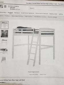 lot 120 image: Concord White Twin Size High Loft Bed