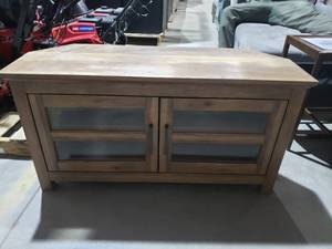lot 117 image: Cordoba 44 in. Rustic Oak Wood Corner TV Stand 50 in. with Doors