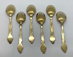 lot 30 image: Set of Six Sterling, Gilt Wash Enameled Demitasse Spoons by T.H. Marthinsen