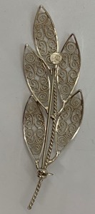 lot 60 image: N.A. Jrgensen Finely-Detailed Sterling Silver Filigree Leaf Brooch