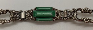lot 66 image: Sterling Silver Flower and Scroll Pattern, Green Enameled Norwegian Bracelet