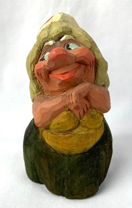 lot 85 image: Henning Hand-Carved Wooden Female Troll with Red Dotted Cap