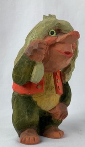 lot 87 image: Henning Hand-Carved Wooden Troll in Red Vest #1