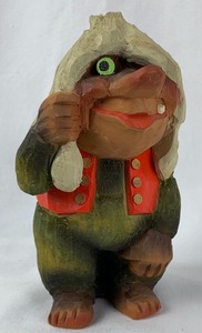 lot 88 image: Henning Hand-Carved Wooden Troll in Red Vest, #2