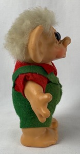 lot 93 image: Large 7.5 Tall, Short-Haired 60s Troll in Original Olive Overalls, Made in Denmark