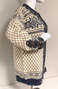lot 144 image: Dale of Norway CreamBlueGrey Norwegian Wool Cardigan Sweater, Size 52 (L)
