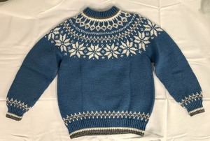 lot 138 image: New Dale of Norway Handknit BlueWhiteGrey Norwegian Wool Pull-Over Sweater, size 42 - New wTag Attached