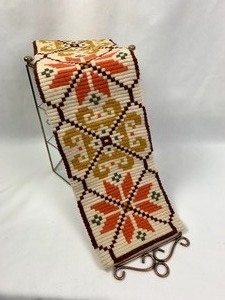 lot 146 image: Vintage Mid Century Traditional Norwegian Folk Art Klokkestreng (Bell Pull) Handstitched Needlepoint Wall Hanging #1