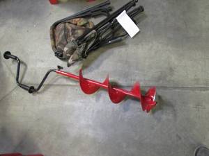 lot 18 image: Manual Ice Auger & 2 Folding Stools...