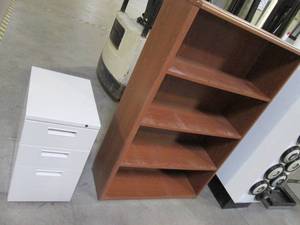 lot 105 image: Wood Bookshelf & 3 Drawer File Cabi...