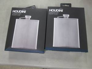 2 Houdini Stainless Pocket Flasks...