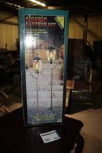 lot 30 image: Perfect Patio Classic Lantern 2-Lantern2-Stand Set (new in box)
