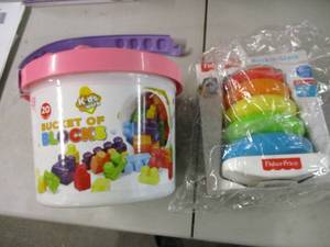 lot 164 image: Block Bucket and Fisher Price Rock ...