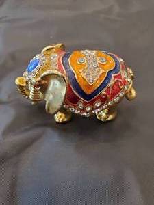 lot 29 image: Jeweled Enamel Elephant Trinket Box