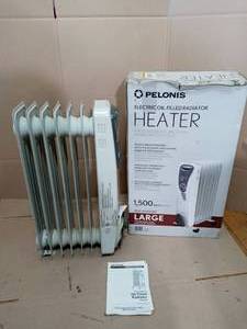 1,500-Watt Oil-Filled Radiant Electric Space Heater with Thermostat- used missing bottom wheels