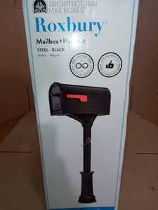 Roxbury Black Steel Post Mount Mailbox and Premium Steel Post Combo by Architectural Mailboxes - open box not used