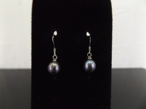 .925 Sterling Silver Authentic Black Pearl Dangle Hook Earrings