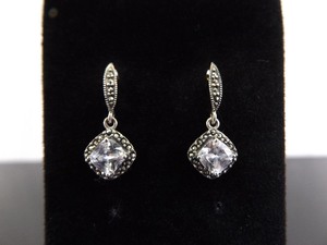 .925 Sterling Silver Art Nouveau Crystal Dangle Post Earrings