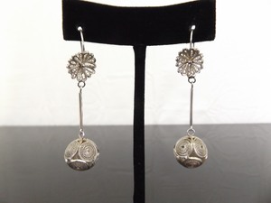.925 Sterling Silver Antique Filigree Dangle Latch Hook Earrings