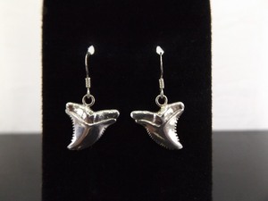 .925 Sterling Silver Shark Tooth Dangle Hook Earrings