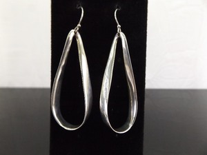 .925 Sterling Silver Oval Hoop Dangle Hook Earrings