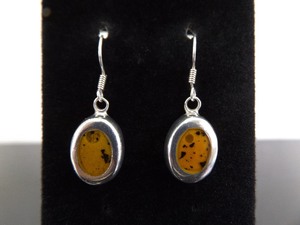 .925 Sterling Silver Orange and Black Dangle Hook Earrings