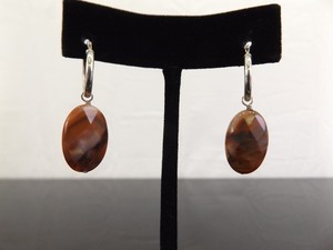 .925 Sterling Silver Agate Dangle Hoop Latch Earrings