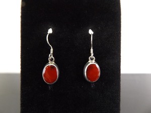 .925 Sterling Silver Red Resin Dangle Hook Earrings