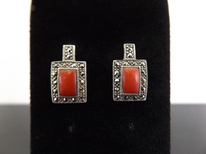 .925 Sterling Silver Art Nouveau Red Coral Post Earrings