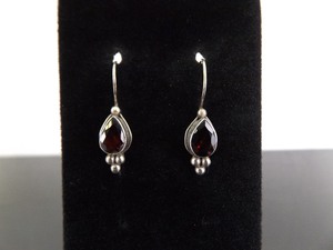 .925 Sterling Silver Pear Cut Garnet Hook Earrings