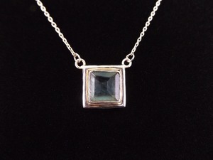 .925 Sterling Silver Square Cut Topaz Crystal Pendant Necklace