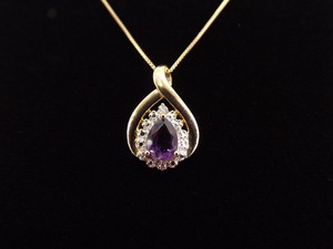 .925 Sterling Silver Diamond Accented Pear Amethyst Vermeil Pendant Necklace