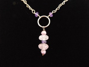 .925 Sterling Silver Amethyst, Pearl and Quartz Necklace