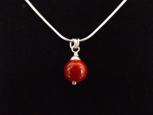 .925 Sterling Silver Red Ball Pendant Necklace