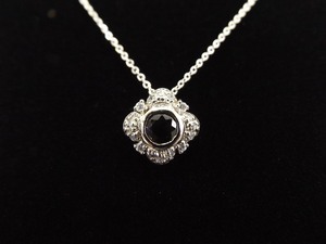 .925 Sterling Silver Black Sapphire Crystal Pendant Necklace