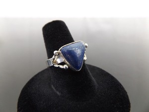 .925 Sterling Silver Lapis Lazuli Triangle Cabochon Ring Size 6.75