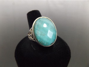 .925 Sterling Silver Faceted Domed Turquoise Crystal Cocktail Ring Size 9