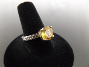 .925 Sterling Silver Round Cut Citrine Crystal Ring Size 9
