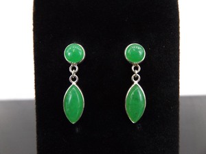 .925 Sterling Silver Green Glass Dangle Post Earrings